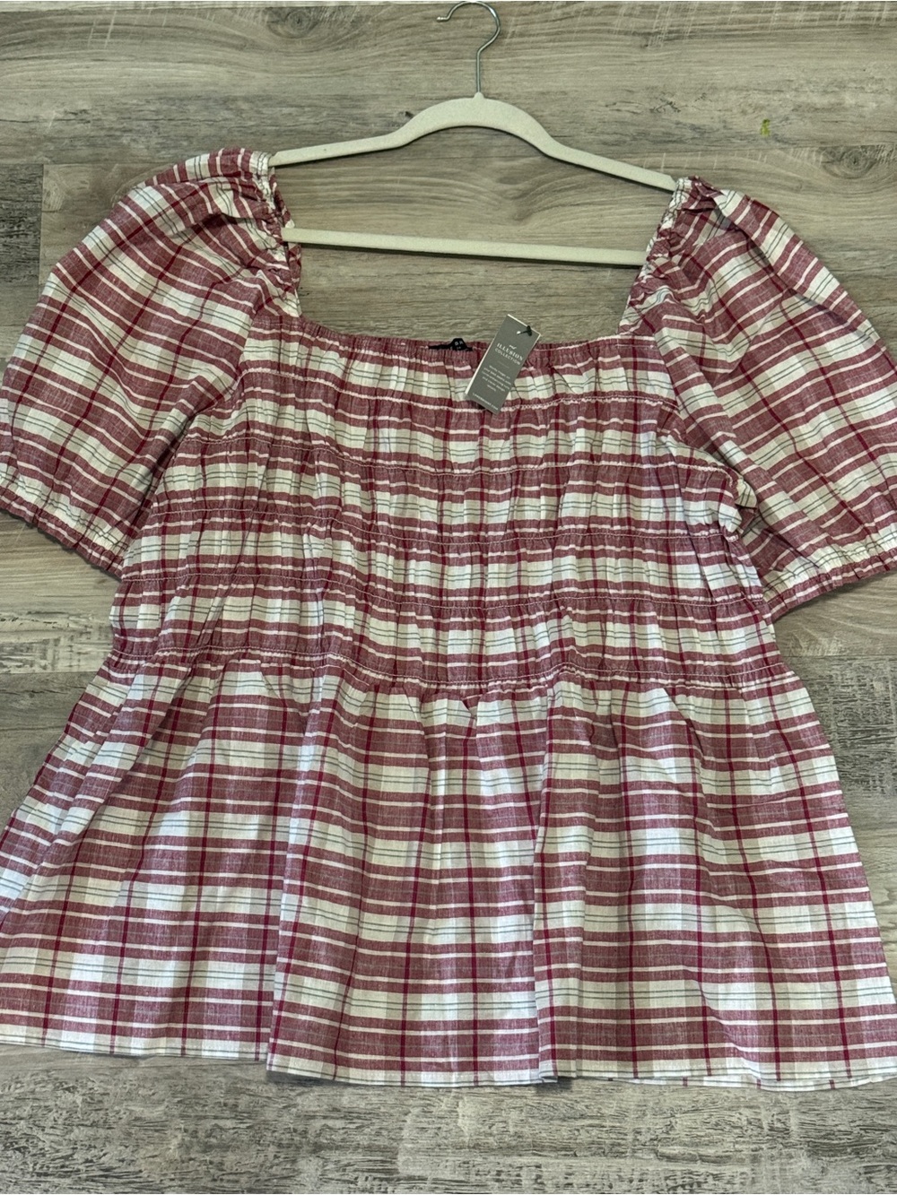 Lane Bryant NWT Plaid Smocked Peasant Blouse Cottage core puff sleeve Size 24